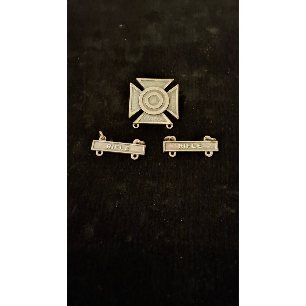 Vintage Sterling Silver US Military Marksmanship Qualification Badge 2 RifleBars